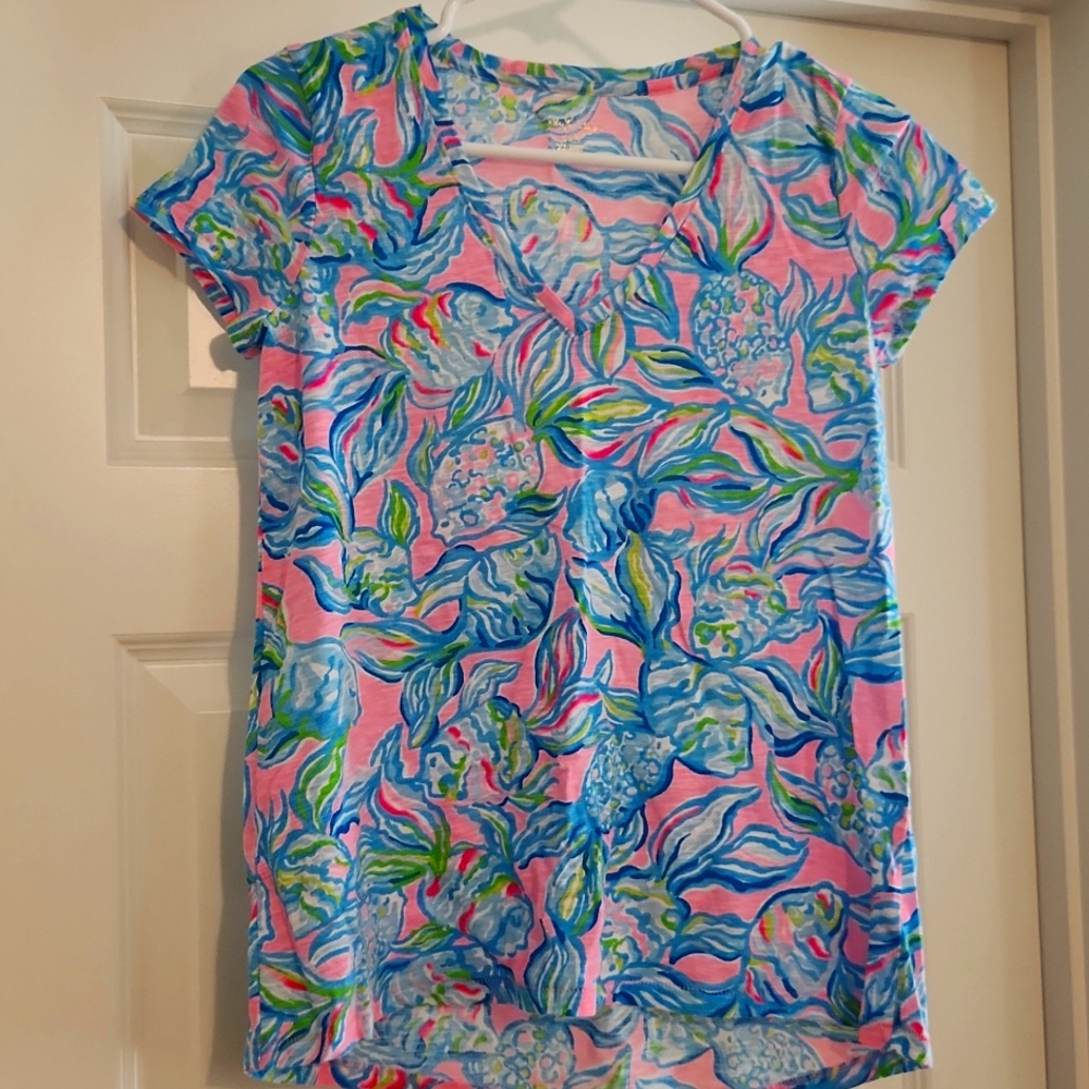 Lilly Pulitzer Blue and Pink Relaxed Short Sleeve Tee XXS